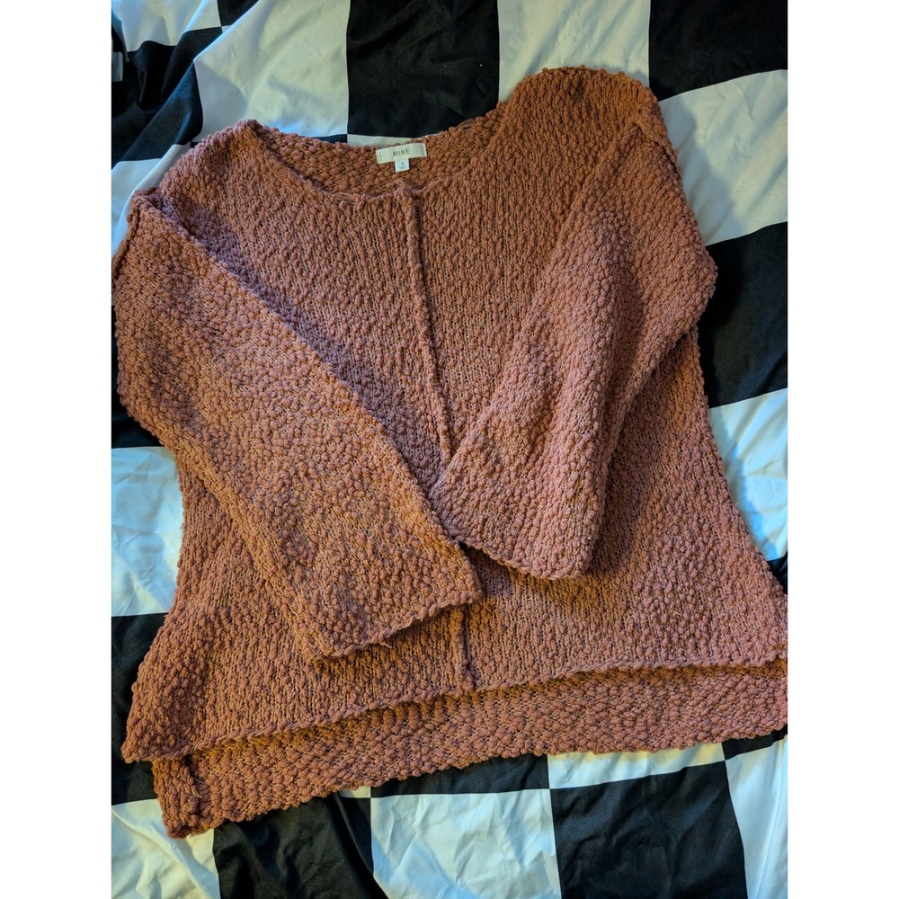 MINE Popcorn Knit Sweater Womens Small Textured Pullover Copper Brown